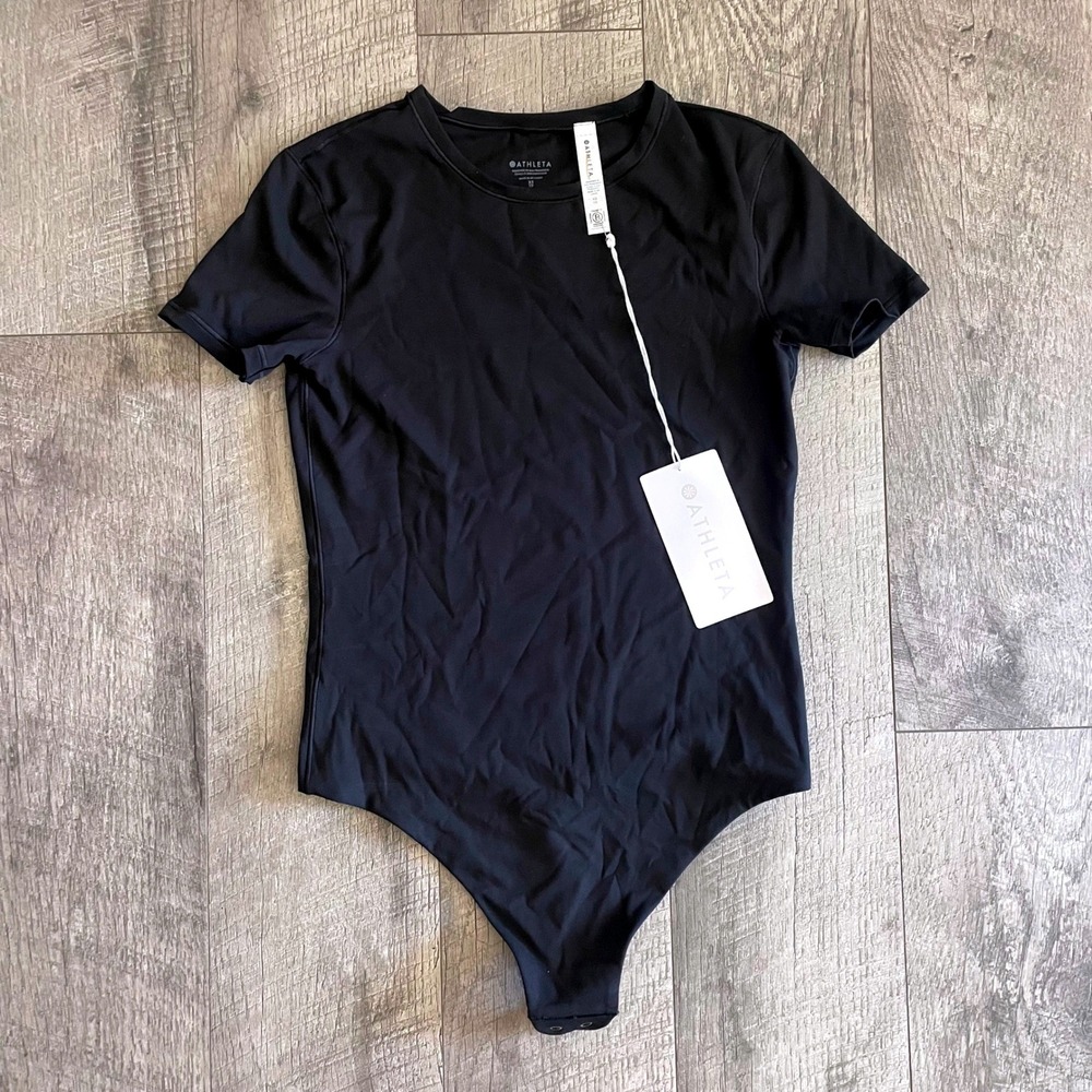 Athleta Vitaform Short Sleeve Crew Bodysuit Black XS 777434-00-2-0002 NWT